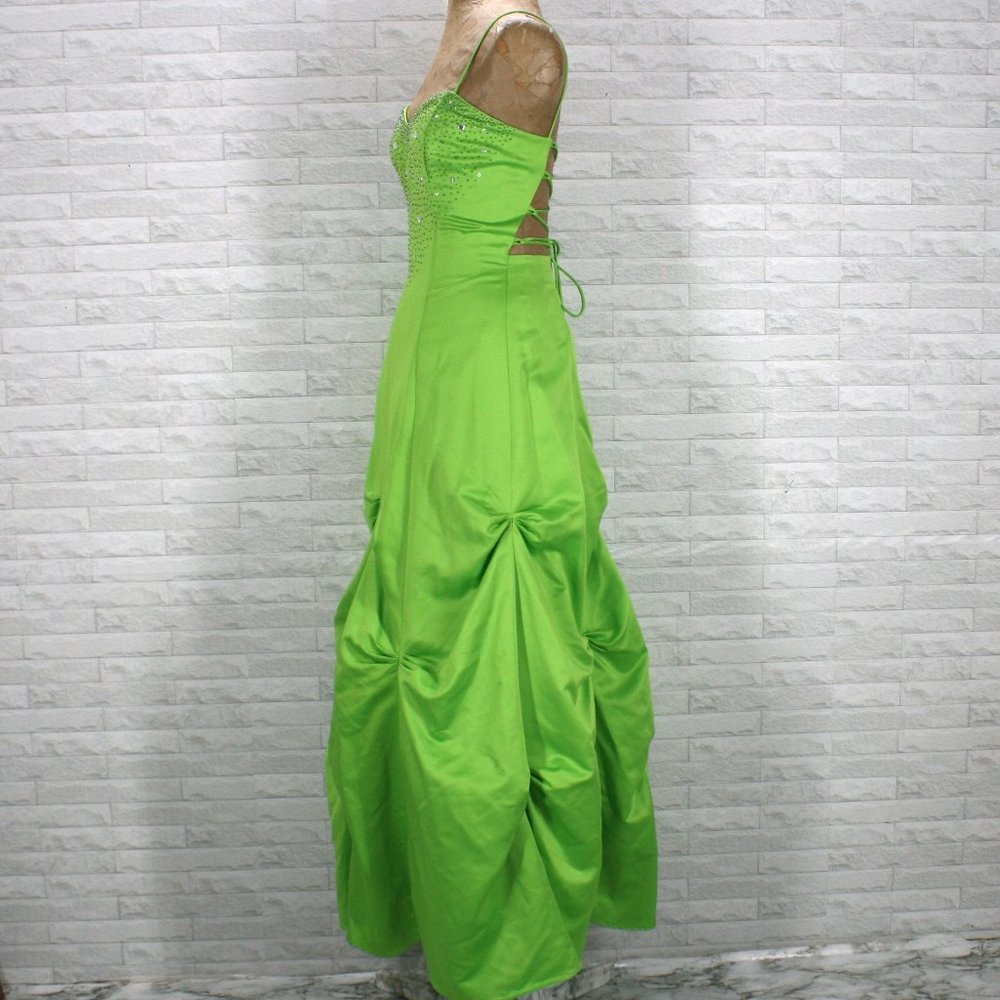 MASQUERADE Dress Prom Beaded Homecoming Pick Up Maxi Ball Gown Lime Green Size 7 - Picture 4 of 16